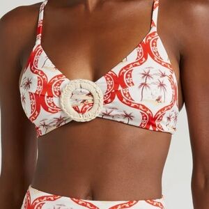 FARM Rio Red and White Bikini Top with Vintage Print